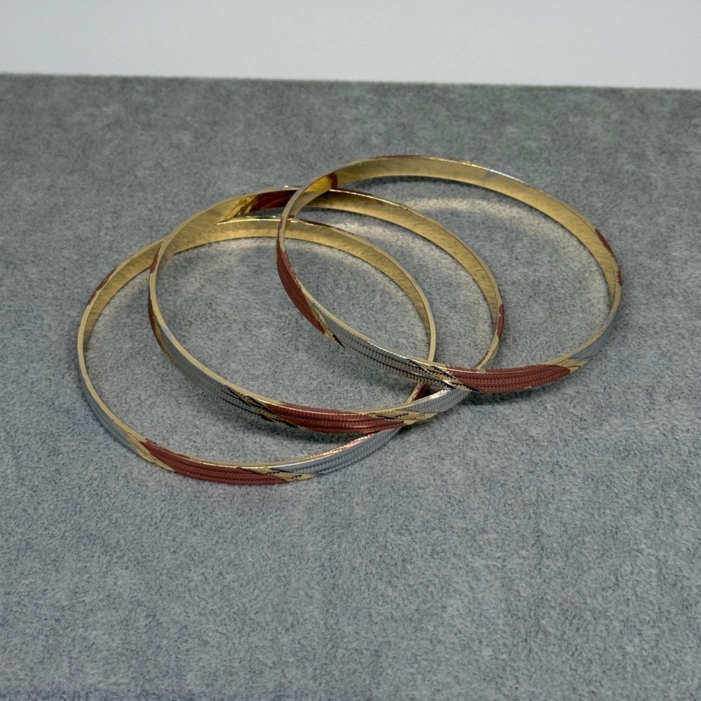 Gold plated bangles / bracelets, set of 3
8.5” 
New, Never worn - Picture 3 of 5